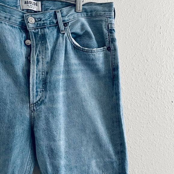 Agolde Light Wash Blue Denim Riley High Rise Straight Crop Jeans Women's Size 32 - Picture 3 of 7